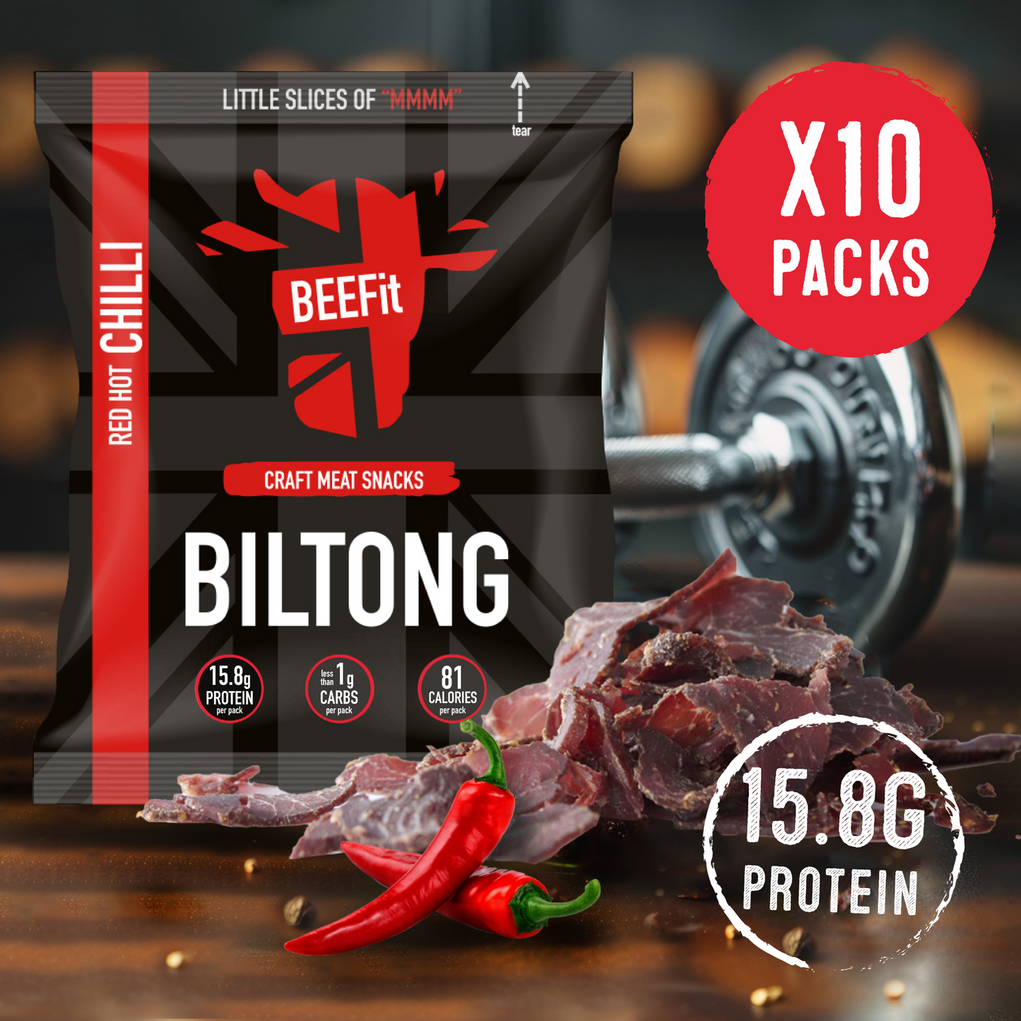 Red Hot Chilli Biltong 10 x 30g packs