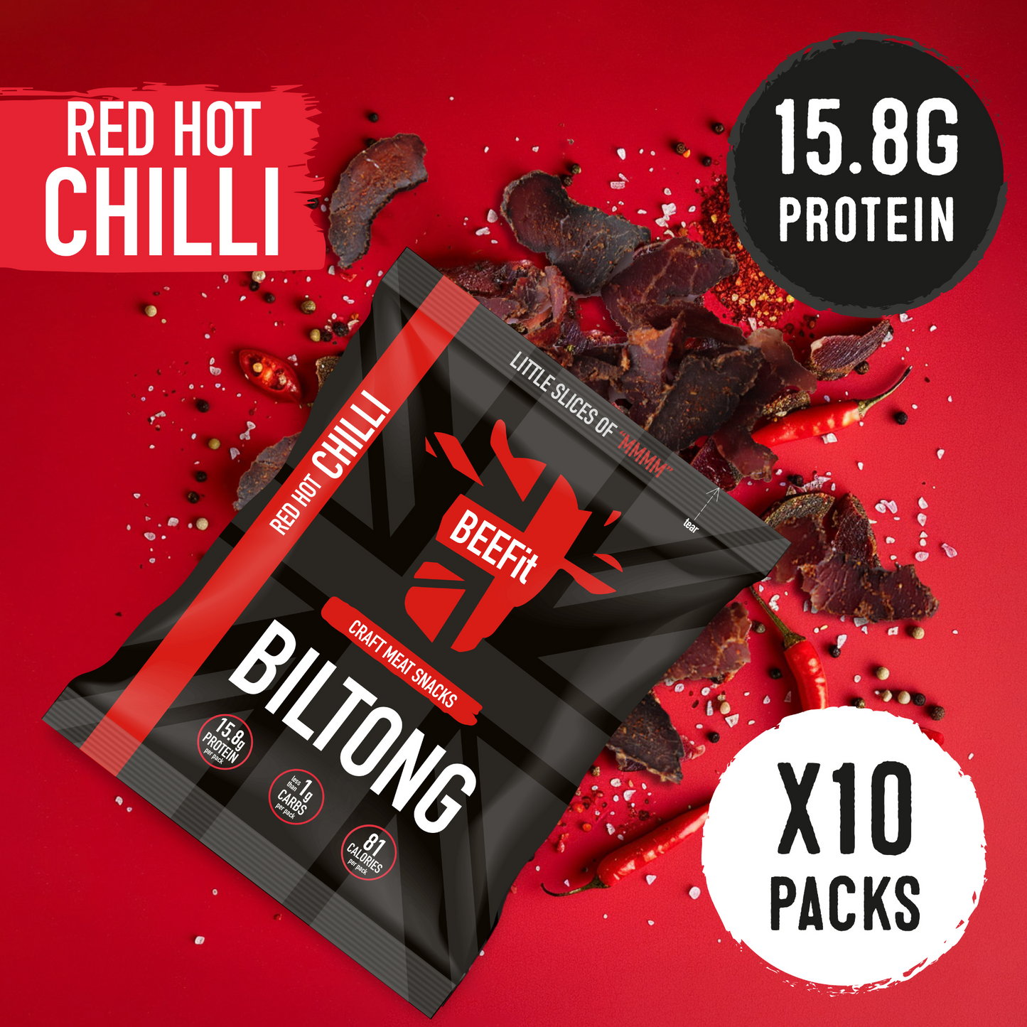 Red Hot Chilli Biltong 10 x 30g packs